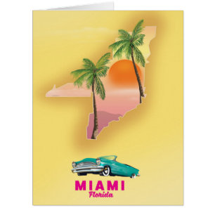 Miami Florida illustrated map poster Cards