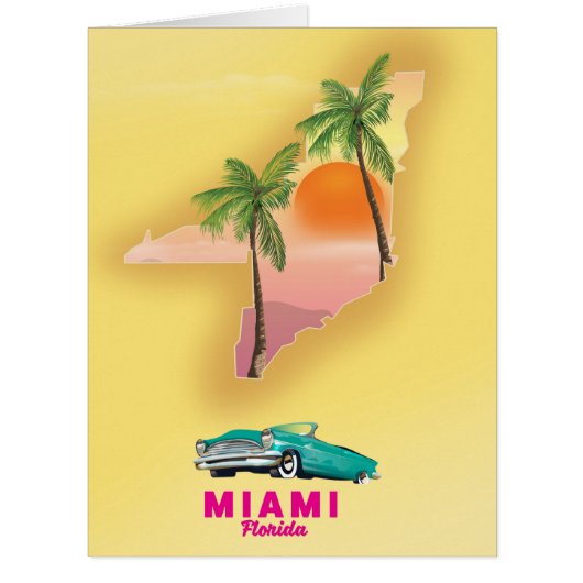 Miami Florida illustrated map poster Cards (Front)