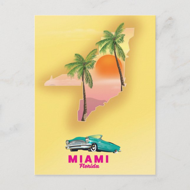 Miami Florida illustrated map poster Postcard (Front)