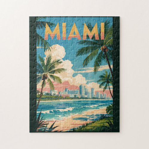Miami Florida Illustration Travel Art Vintage Jigsaw Puzzle Miami Florida Illustration Travel Art Vintage Jigsaw Puzzle