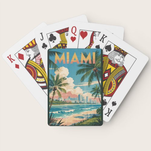 Miami Florida Illustration Travel Art Vintage Poker Cards Miami Florida Illustration Travel Art Vintage Poker Cards