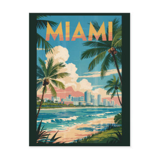 Miami Florida Illustration Travel Art Vintage Postcard