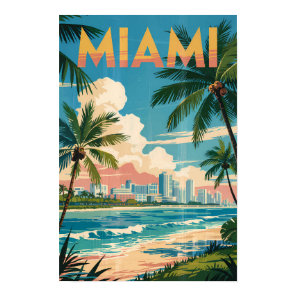 Miami Florida Illustration Travel Art Vintage Poster