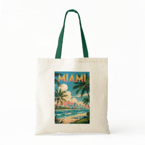 Miami Florida Illustration Travel Art Vintage Tote Bag