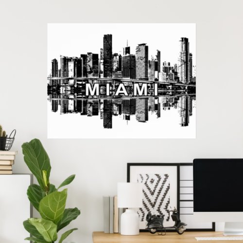 Miami Florida in black and white Poster