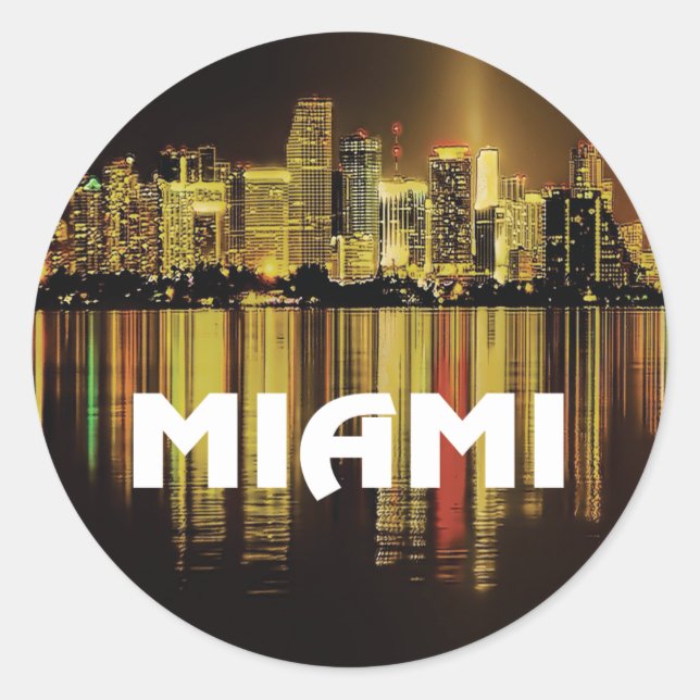 Miami Florida night lights photo Classic Round Sticker (Front)