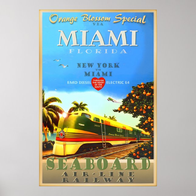 Miami Florida Orange Blossom Special Train Art Poster (Front)