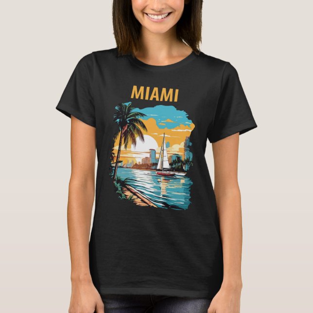Miami Florida Palm Beach Sunset Travel T-Shirt (Front)