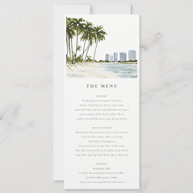 Miami Florida Palm Landscape Wedding Menu Card (Front)