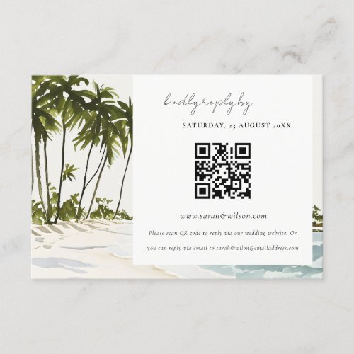 Miami Florida Palm Landscape Wedding QR Code RSVP Enclosure Card