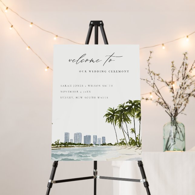 Miami Florida Palm Landscape Wedding Welcome Foam Board (In Situ (Stand))