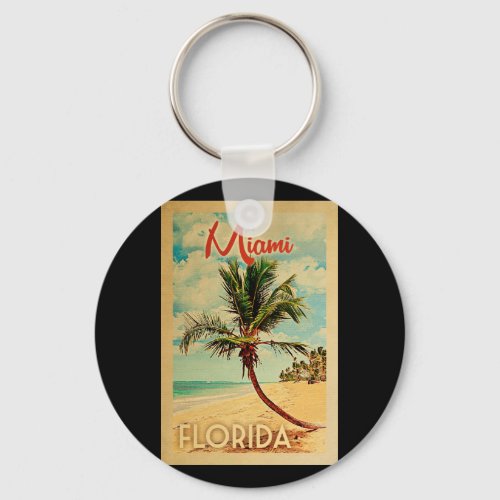 Miami Florida Palm Tree Beach Vintage Travel Keychain