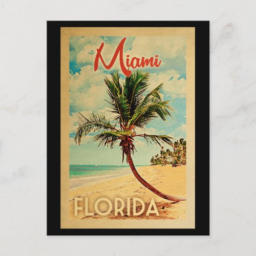 Miami Florida Palm Tree Beach Vintage Travel Postcard