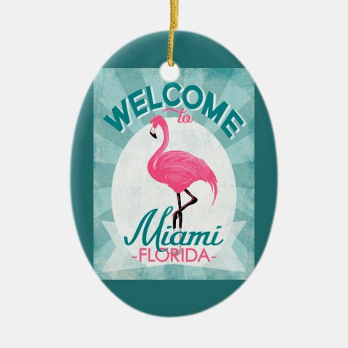 Miami Florida Pink Flamingo Retro Ceramic Ornament