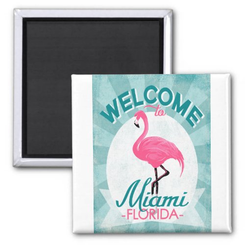 Miami Florida Pink Flamingo _ Vintage Retro Travel Magnet