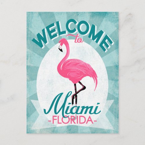 Miami Florida Pink Flamingo _ Vintage Retro Travel Postcard