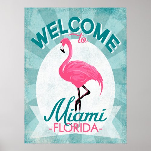 Miami Florida Pink Flamingo _ Vintage Retro Travel Poster