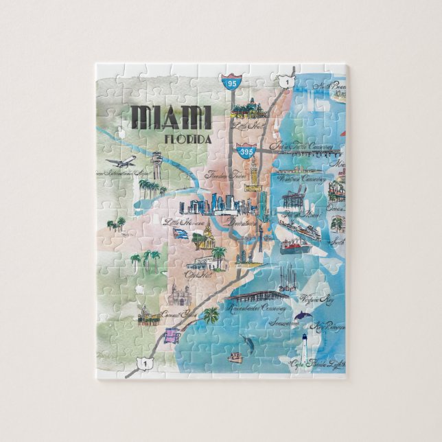 Miami Florida Retro Map Jigsaw Puzzle (Vertical)