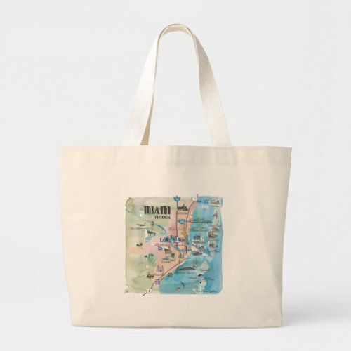 Miami Florida Retro Map Large Tote Bag