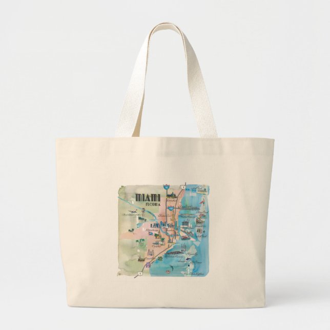 Miami Florida Retro Map Large Tote Bag (Front)