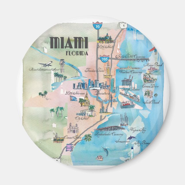Miami Florida Retro Map Magnet (Front)