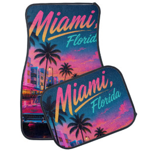 Miami Florida Retro Neon Sunset Travel Car Floor Mat