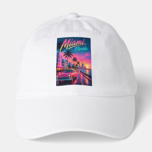 Miami Florida Retro Neon Sunset Travel Hat