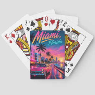 Miami Florida Retro Neon Sunset Travel Poker Cards