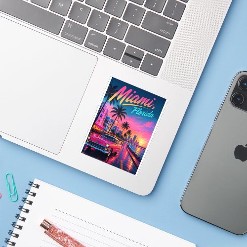 Miami Florida Retro Neon Sunset Travel Sticker