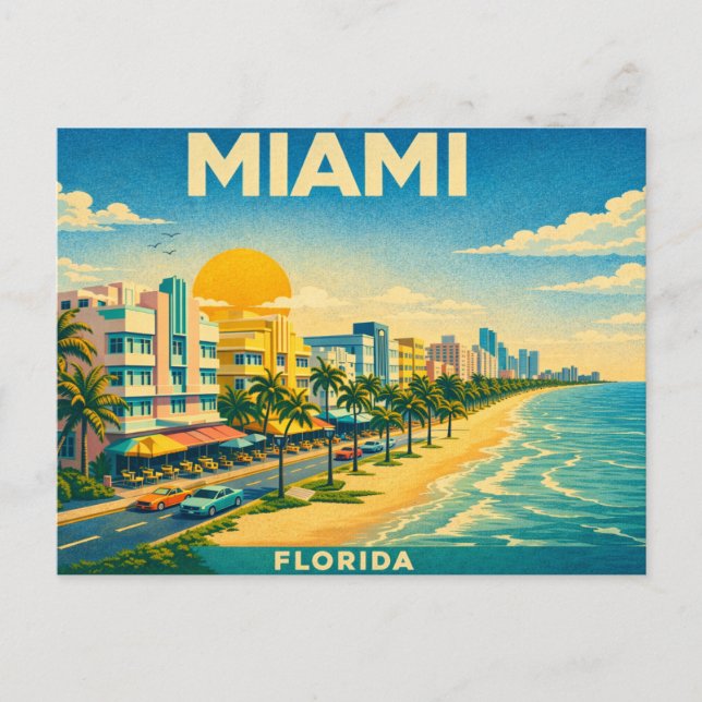 Miami Florida Retro Travel Postcard (Front)