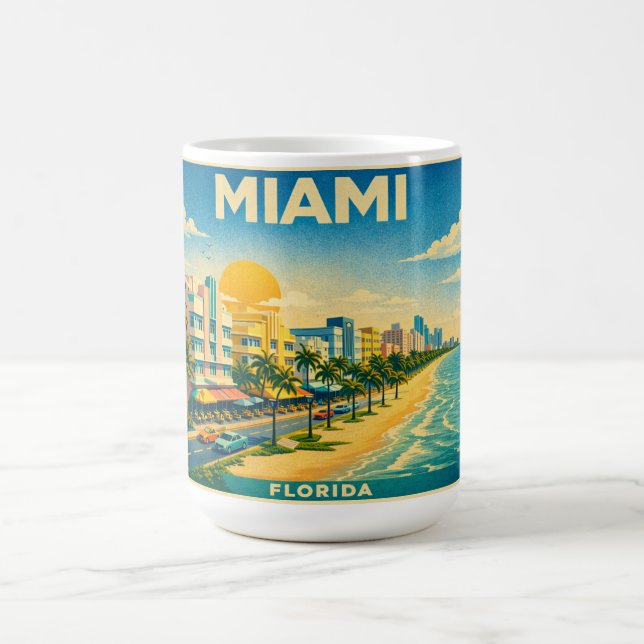 Miami Florida Retro Travel Poster Coffee Mug (Center)