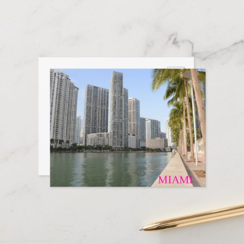 Miami Florida Sky Palms Buildings and Ocean Postcard