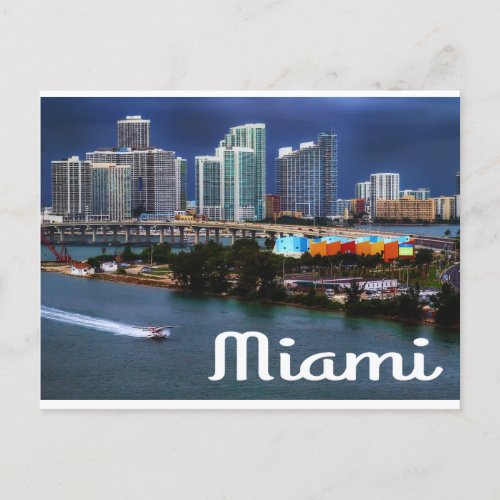 Miami Florida Skyline and Harbor At Night_ USA Postcard