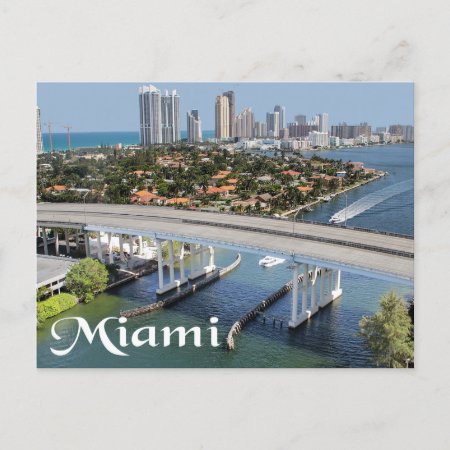 Miami Florida Skyline And Harbor At Night- Usa Postcard