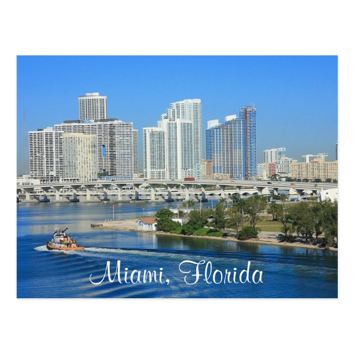 Miami Florida Skyline and Harbor Postcard