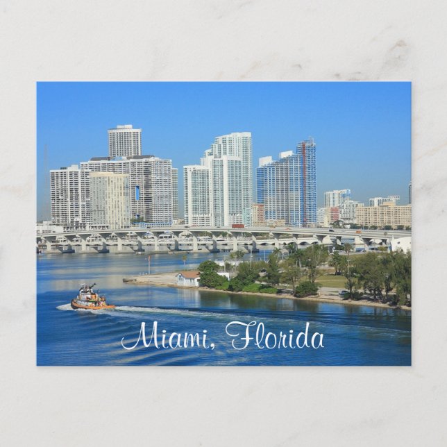 Miami Florida Skyline and Harbor Postcard (Front)