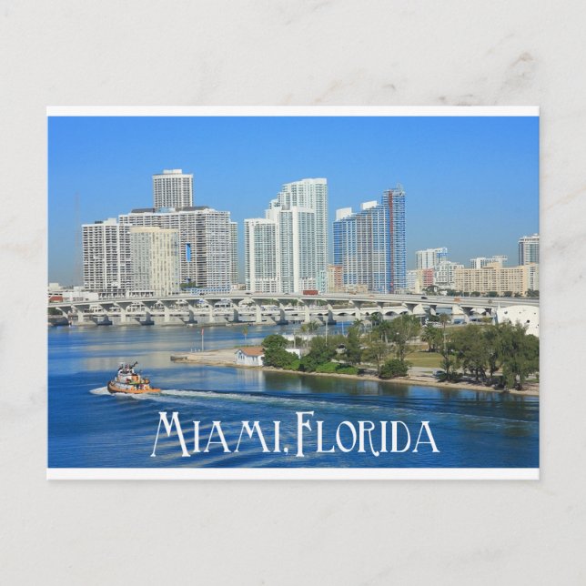 Miami Florida Skyline and Harbor - USA Postcard (Front)