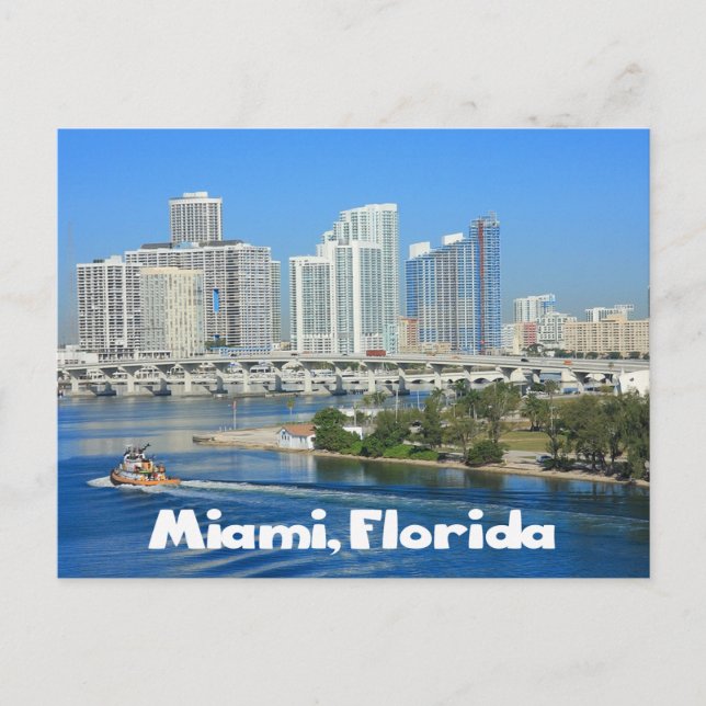 Miami Florida Skyline and Harbor - USA Postcard (Front)