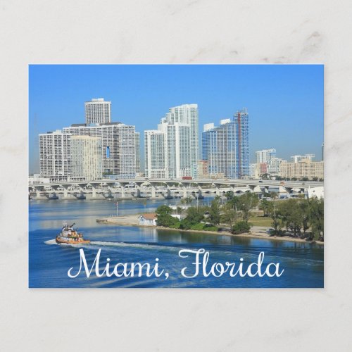 Miami Florida Skyline and Harbor _ USA Postcard