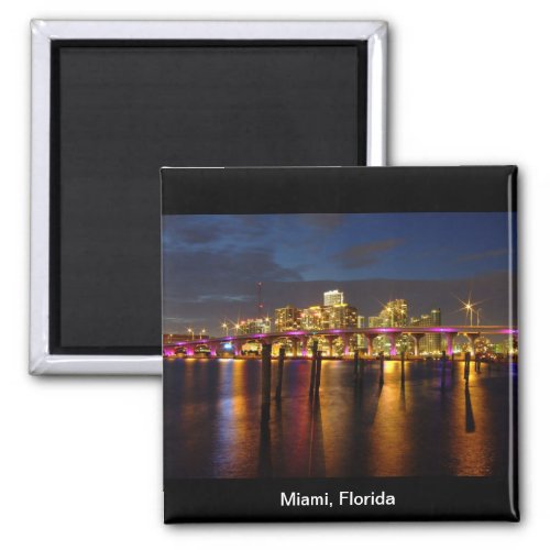 Miami Florida Skyline at Night Magnet