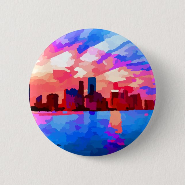 Miami Florida Skyline at Sunset by Jon Baran Button (Front)