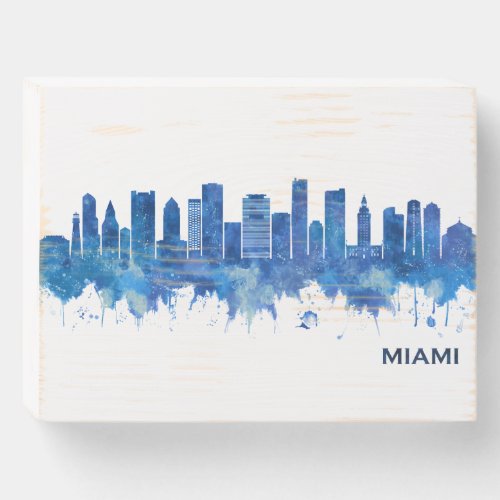 Miami Florida Skyline Blue Wooden Box Sign