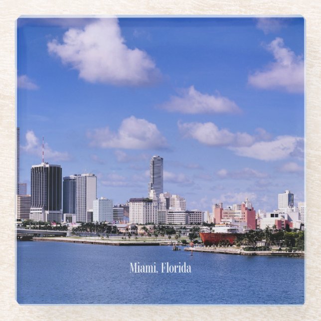 Miami, Florida Skyline Glass Coaster (Front)
