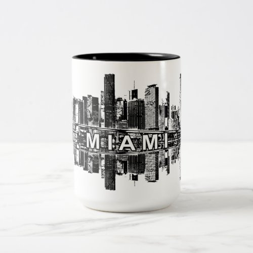 Miami Florida skyline in black Two_Tone Coffee Mug