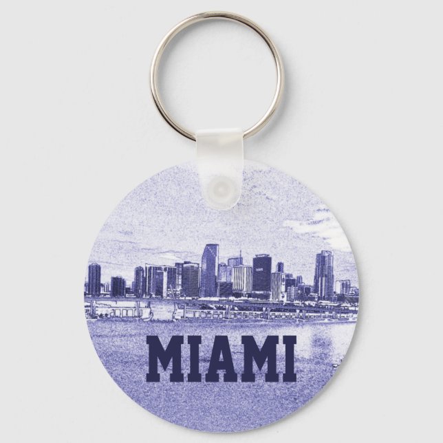 Miami, Florida Skyline Pencil Drawing Keychain (Front)