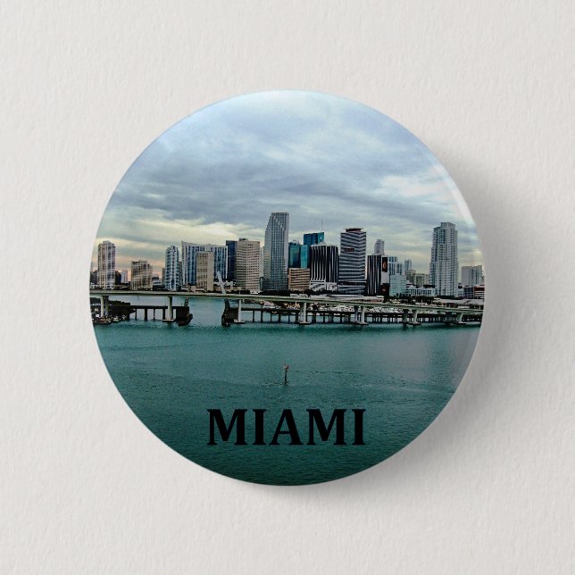 Miami Florida Skyline Pinback Button (Front)