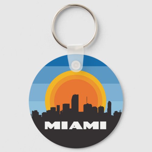 Miami Florida Skyline Retro Style Keychain