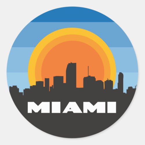 Miami Florida Skyline Retro Style Keychain Classic Round Sticker
