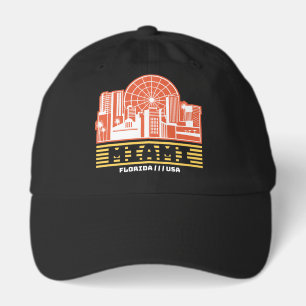Miami Florida Skyline Retro Travel Graphic Design Hat
