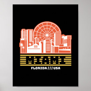 Miami Florida Skyline Retro Travel Graphic Design Poster